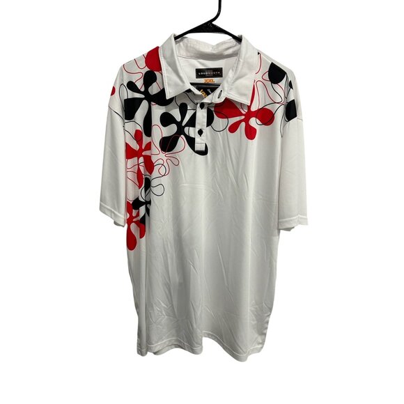 Loudmouth Fancy Fire Coral Golf Polo Shirt White Multi Sz XXL Performance NWT - Picture 1 of 10